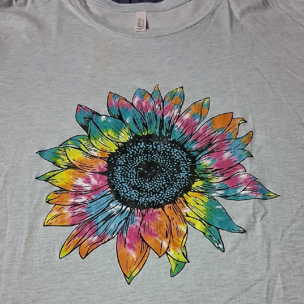Bella Canvas Gray Tee with Colorful Sunflower Design